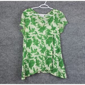 Sweet Pea Top‎ Women's Large Sheer Crema Green Floral Leaf Pattern